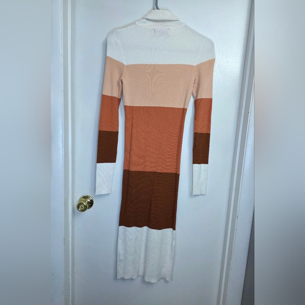 Rocorose Sweater Dress Midi Colorblock Stretch Bodycon Ribbed Knit Turtleneck M - Picture 6 of 15